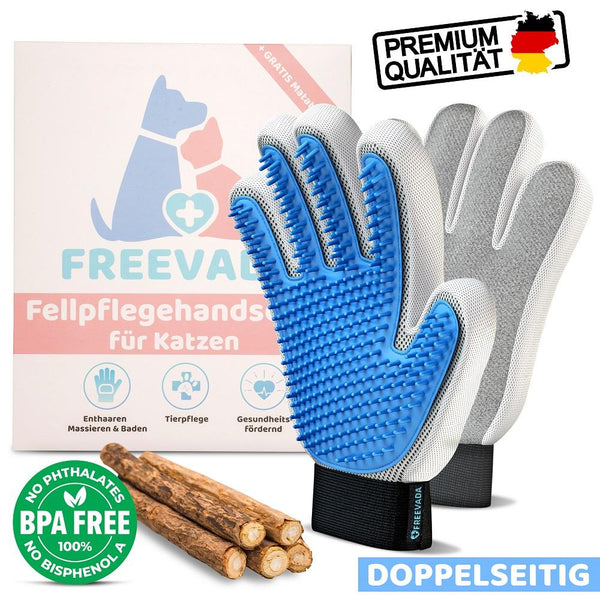 Premium Fellpflegehandschuh + GRATIS Matatabi Sticks Fellpflege Freevada